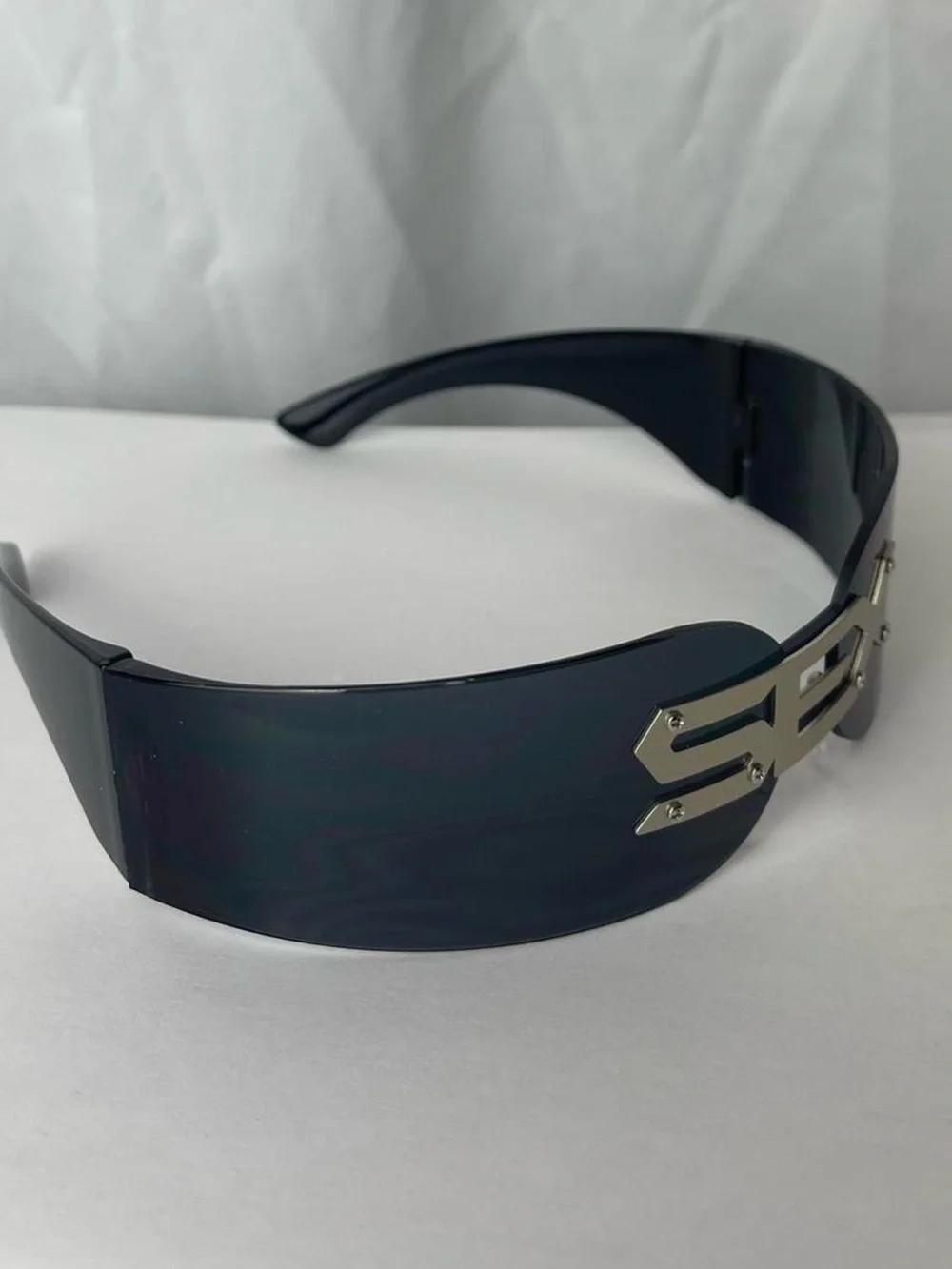 Sunglasses Shield Visor with Metal 'SEX' Logo - Black
